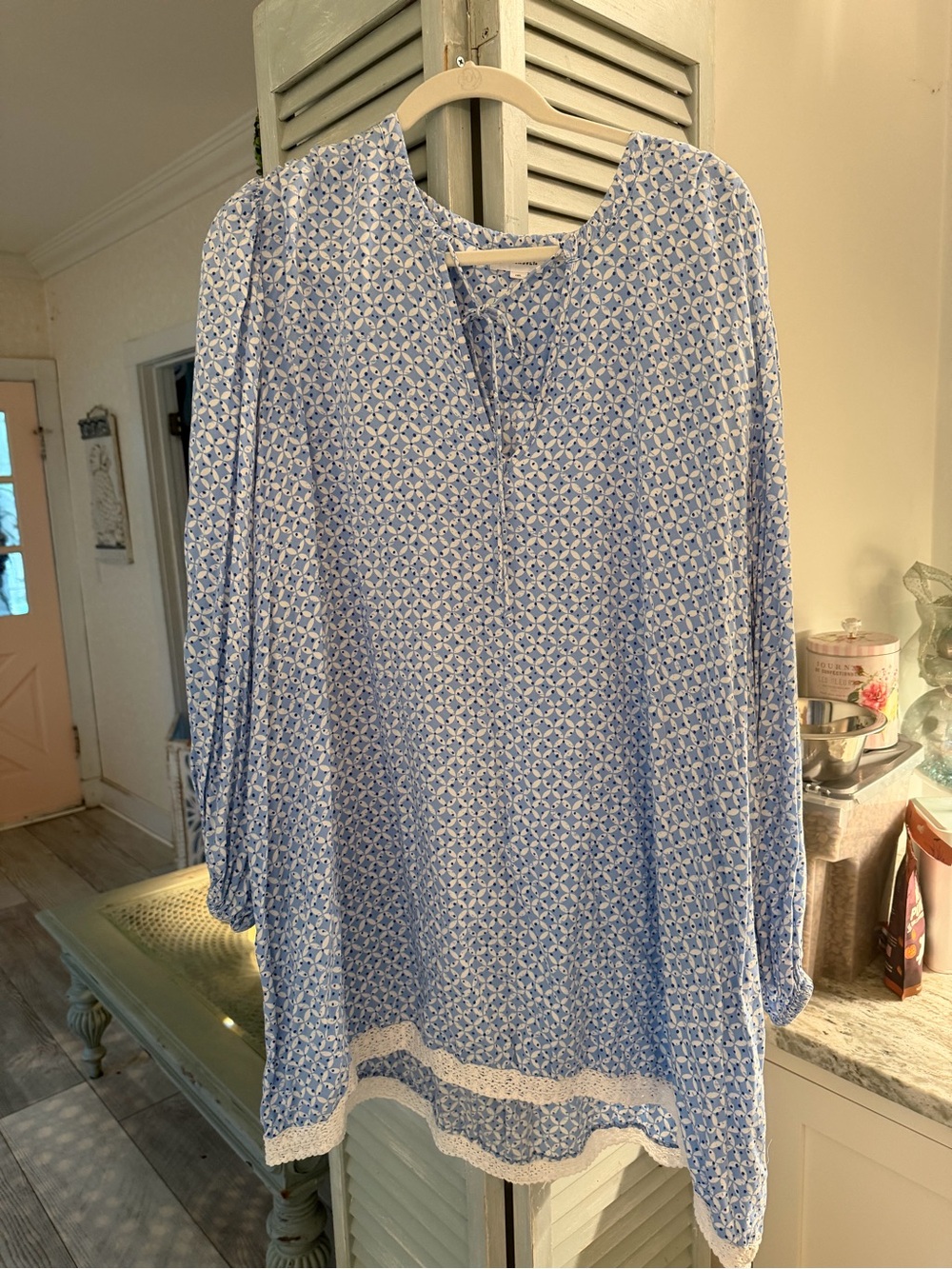 summersalt Blue and White Printed Tie-Front dress